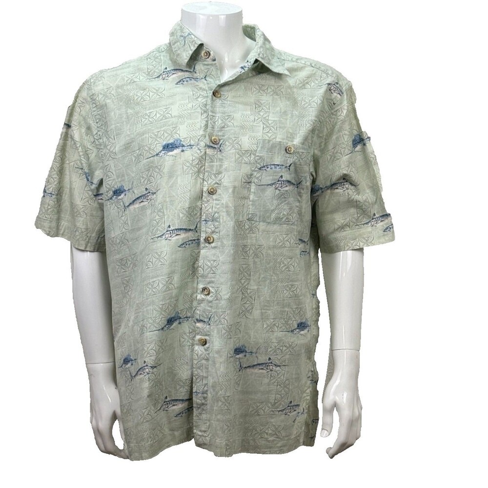 West Marine Vintage Hawaiian‎ Aloha Shirt XL Floral Batik Marlin Sailfish Cotton